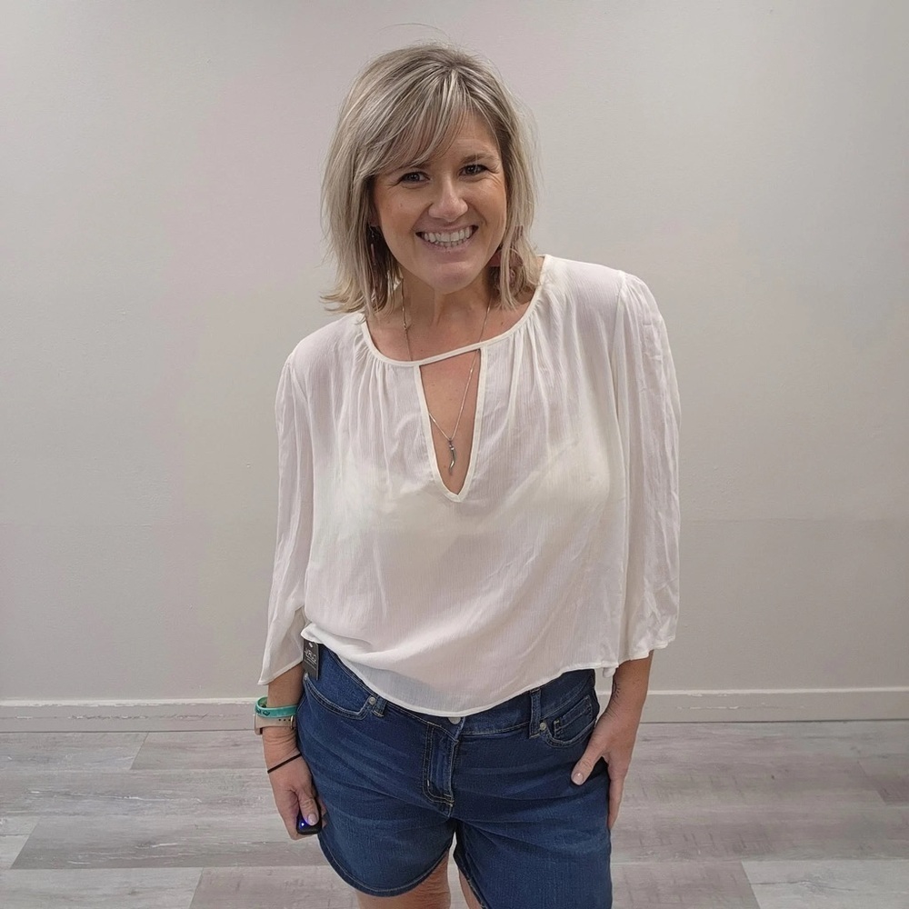 Farm Rio X Anthropologie Cream Long Sleeve Blouse - Size 14